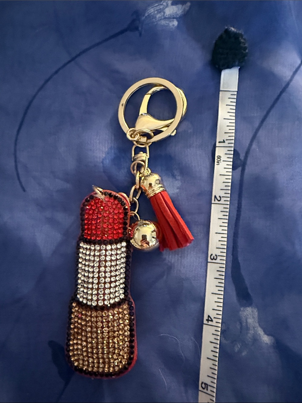 Crystal Lipstick Keychain Charm - Red